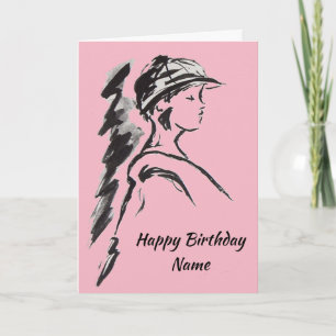 Girl with Hat Pink Birthday Card