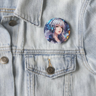 Girl with headphones 2 inch round button