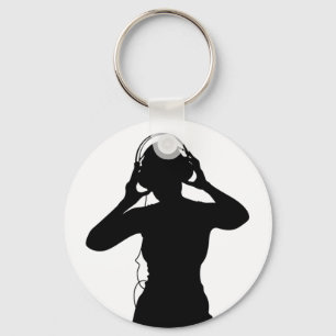 Girl with Headphones in Silhouette Keychain