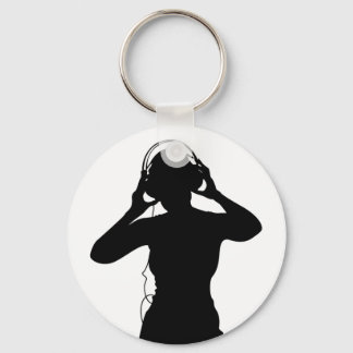 Girl with Headphones in Silhouette Keychain