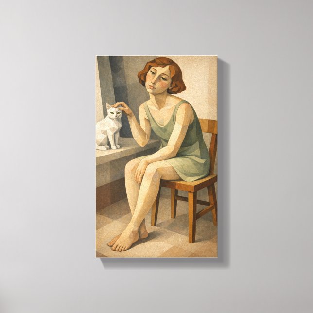 GIRL WITH HER CAT CANVAS PRINT (Front)