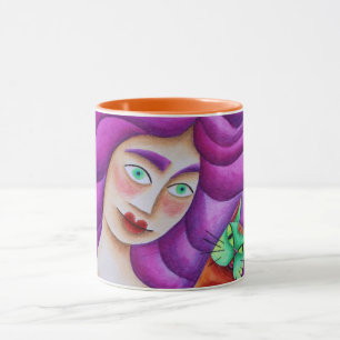 Girl with her cat mug