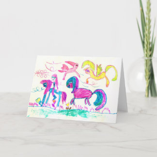 Girl with her favourite horses Blank greeting card
