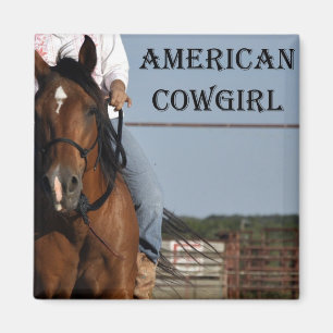 Girl With Horse "American Cowgirl" Square Magnet." Magnet