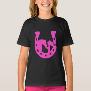Girl with Horse and Western Hat Hot Pink Horseshoe T-Shirt