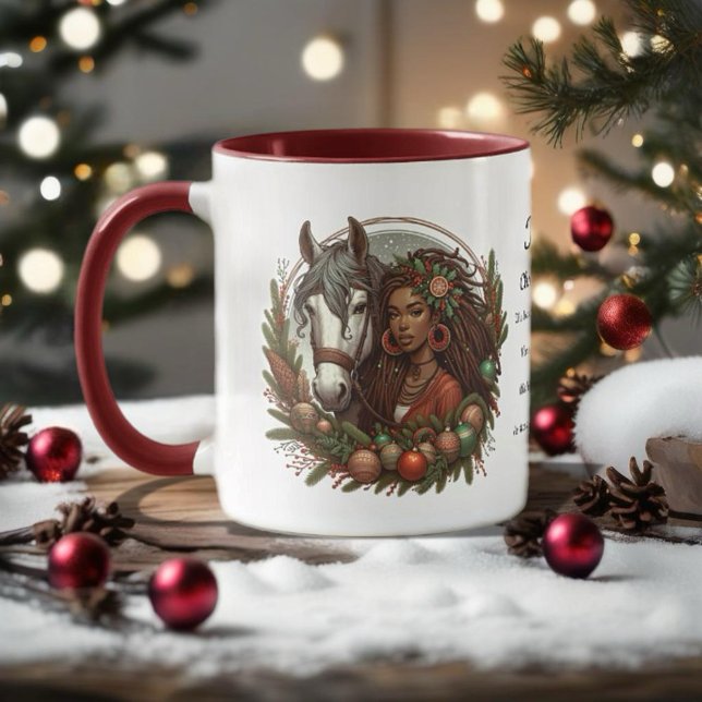 Girl With Horse And Wreath Christmas Mug (Enjoy this Beautiful Christmas Horse design! Personalize with your favorite Horse Girl!)