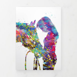 Girl With Horse Colourful Tri-Fold Holiday Card