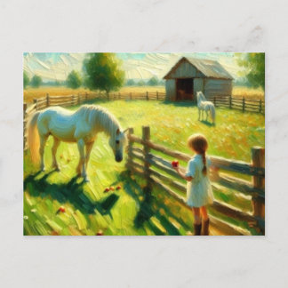 Girl with Horse in Paddock,  Postcard