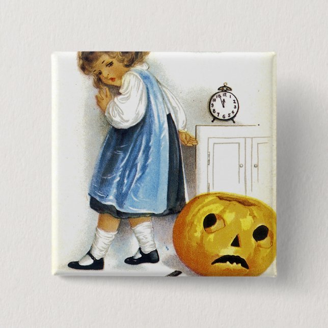 Girl with Jack o' Lantern 2 Inch Square Button (Front)