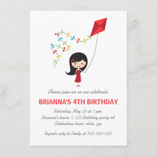 Girl with kite girls birthday party invitation