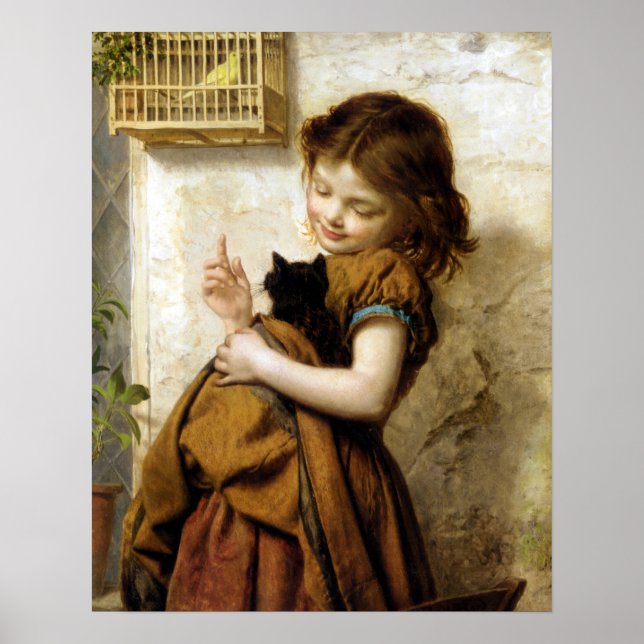 Girl with Kitten, Sophie Anderson Poster (Front)