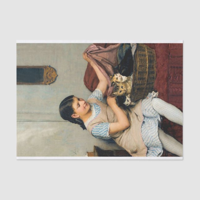 Girl with Kittens in Basket by Albert Anker Tissue Paper (Front)