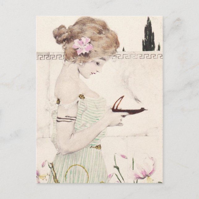 Girl with Lamp Art Nouveau Postcard (Front)