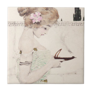 Girl with Lamp Art Nouveau Tile