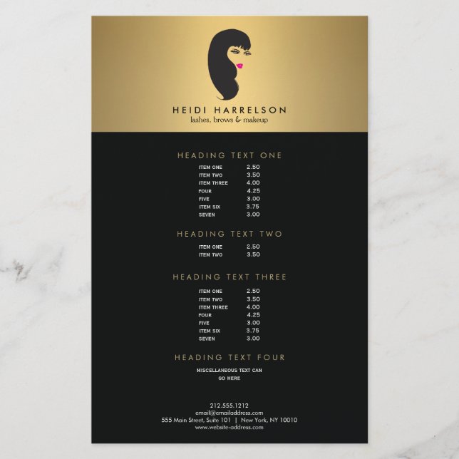 Girl with Lashes on Faux Gold Beauty Flyer (Front)