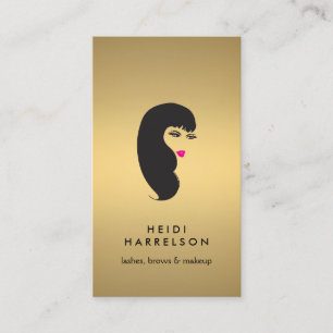 Girl with Lashes on Faux Gold Beauty II Business Card