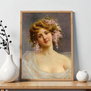 Girl with Lilacs, Achille Beltrame Art  Poster