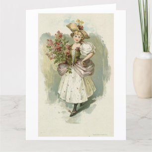 Girl with Lilacs, Louis Prang Thank You Card
