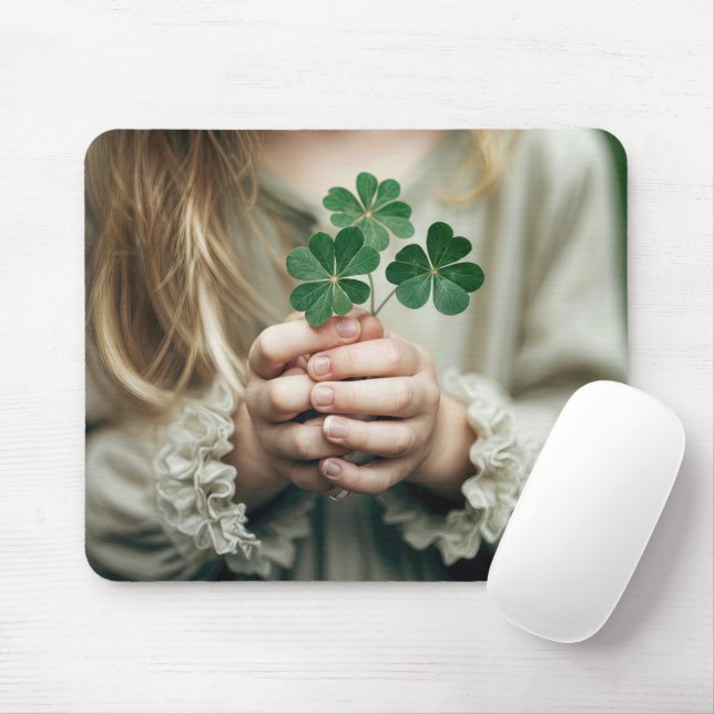 Girl With Lucky Clovers Mouse Pad (With Mouse)