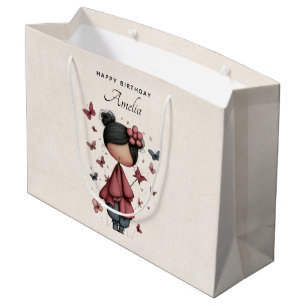 Girl with Magic Wand and Butterflies Birthday Large Gift Bag
