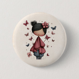 Girl with Magic Wand and Butterflies Cute 2 Inch Round Button
