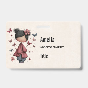 Girl with Magic Wand and Butterflies Cute Badge