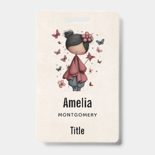 Girl with Magic Wand and Butterflies Cute Badge