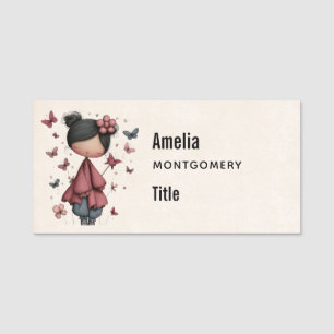 Girl with Magic Wand and Butterflies Cute Name Tag