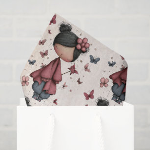 Girl with Magic Wand and Butterflies Cute Pattern Tissue Paper