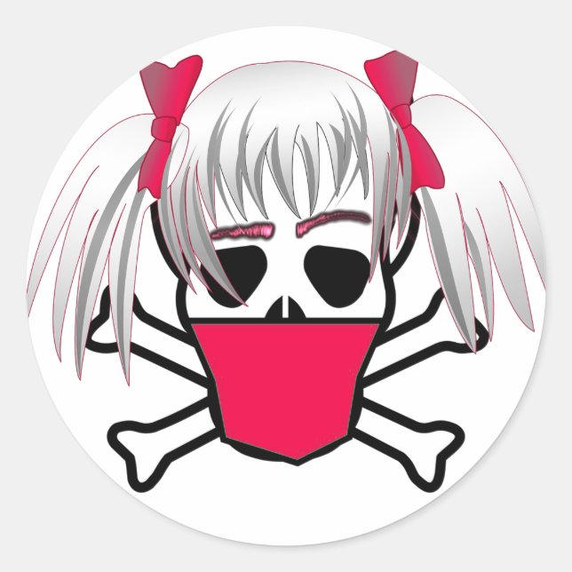 Girl With Mask Skull and Cross Bones Classic Round Sticker (Front)