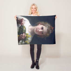 Girl with Mimosa, Bouguereau Fleece Blanket