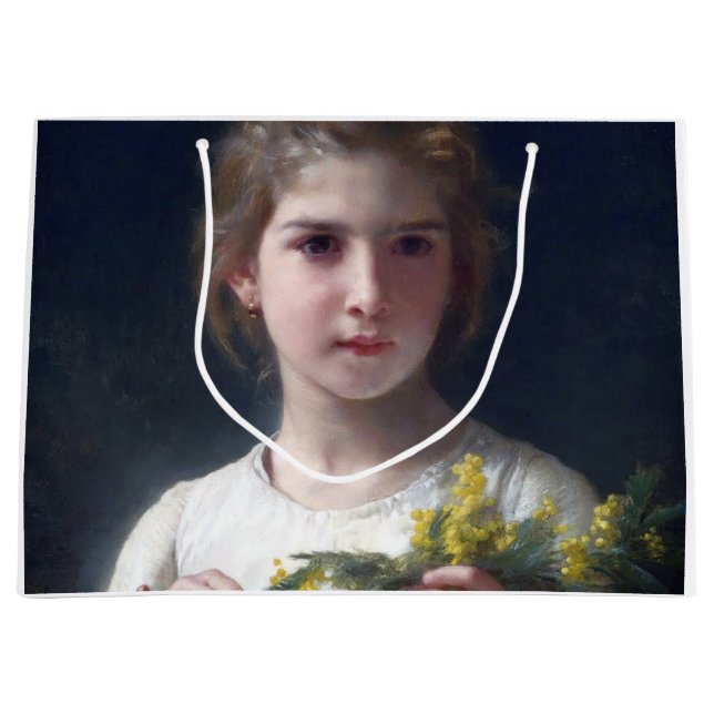 Girl with Mimosa, Bouguereau Large Gift Bag (Front)