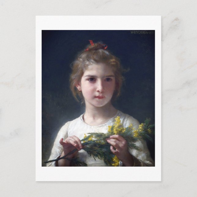 Girl with Mimosa, Bouguereau Postcard (Front)