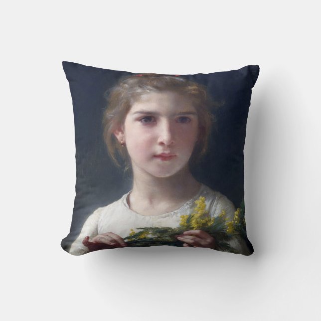Girl with Mimosa, Bouguereau Throw Pillow (Front)