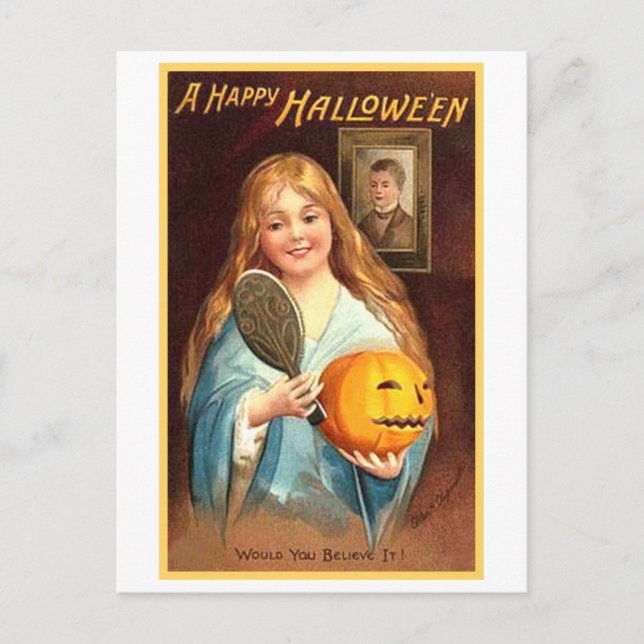 Girl With Mirror and Pumpkin Postcard (Front)