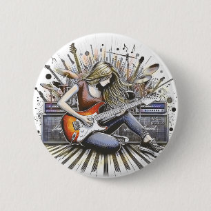 Girl with musical vibes 2 inch round button