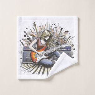 Girl with musical vibes bath towel set