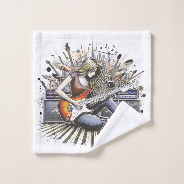 Girl with musical vibes bath towel set (Wash Cloth)