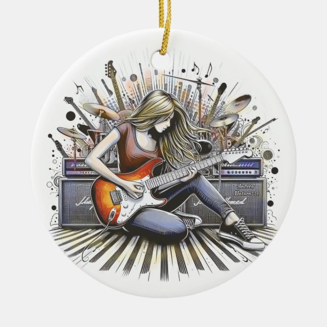 Girl with musical vibes ceramic ornament (Front)