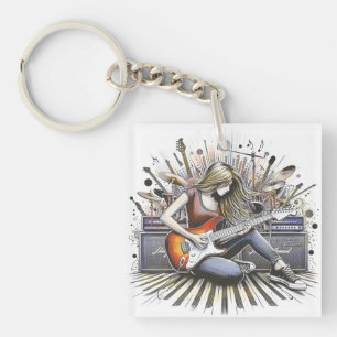 Girl with musical vibes keychain