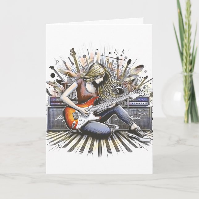 Girl with musical vibes note card (Front)