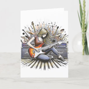 Girl with musical vibes note card