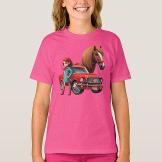 Girl With Mustang Car Horse T-Shirt
