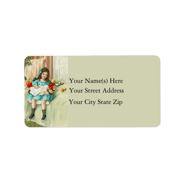 Girl With New Doll Vintage Address Label (Front)
