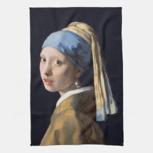 Girl with pearl earring 1665 Johannes Vermeer Kitchen Towel