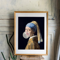 Girl with pearl earring blowing a bubble gum