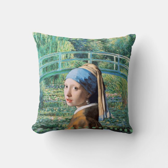 Girl with Pearl Earring, Water Lily Pond Throw Pillow (Front)