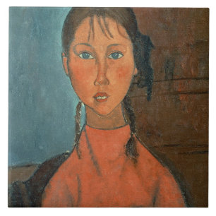 Girl with Pigtails, c.1918 (oil on canvas) Tile