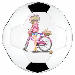 Girl with Pink Bike Soccer Ball