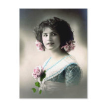 "Girl with Pink Roses" Vintage